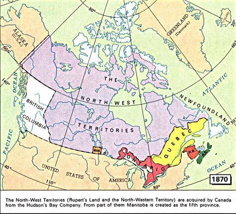 The Red River Rebellion-1869 Canada after the Manitoba Act of 1870 Notice the small square which was Manitoba at the time