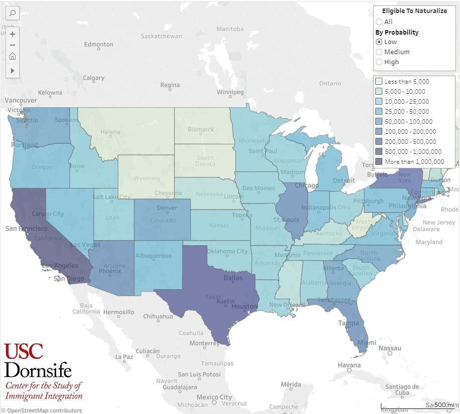 STATE-BY-STATE SPATIAL ANALYSIS Choose which eligible-tonaturalize group you re interested in seeing The legend represents a gradual color scale representing the number of eligibleto-naturalize