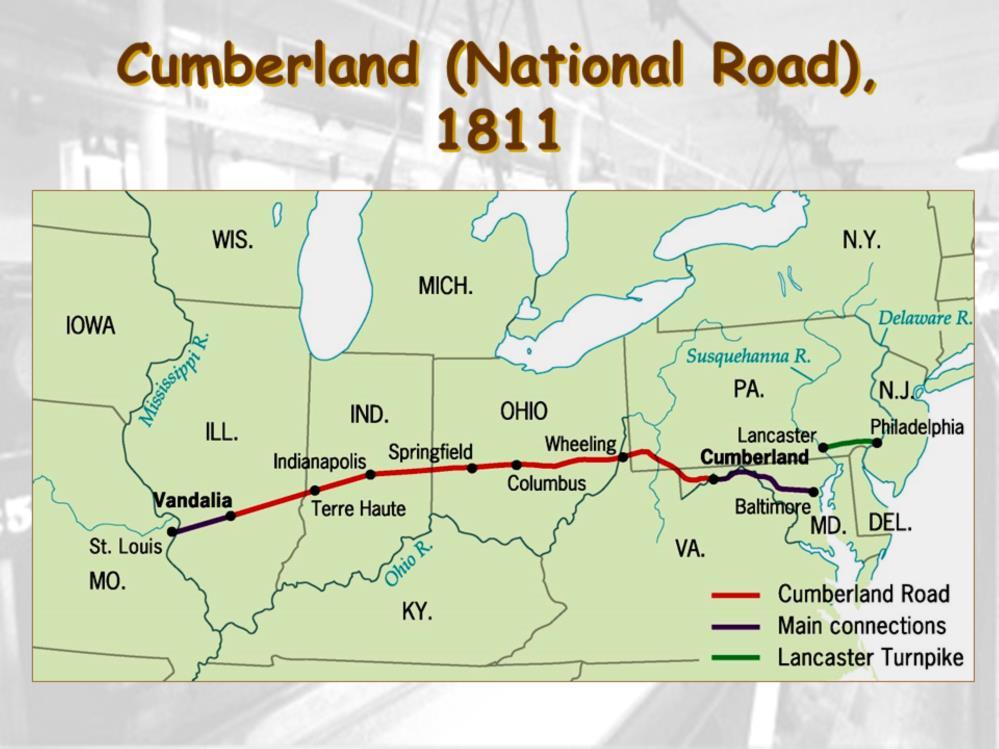The first advance in overland transportation was the construction of toll roads, called turnpikes, by private companies and state and local governments.
