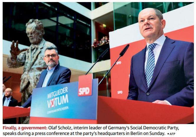 Prelims Focus Facts-News Analysis Merkel welcomes SPD move for another grand coalition Germany s Social Democrats (SPD) voted decisively for another coalition
