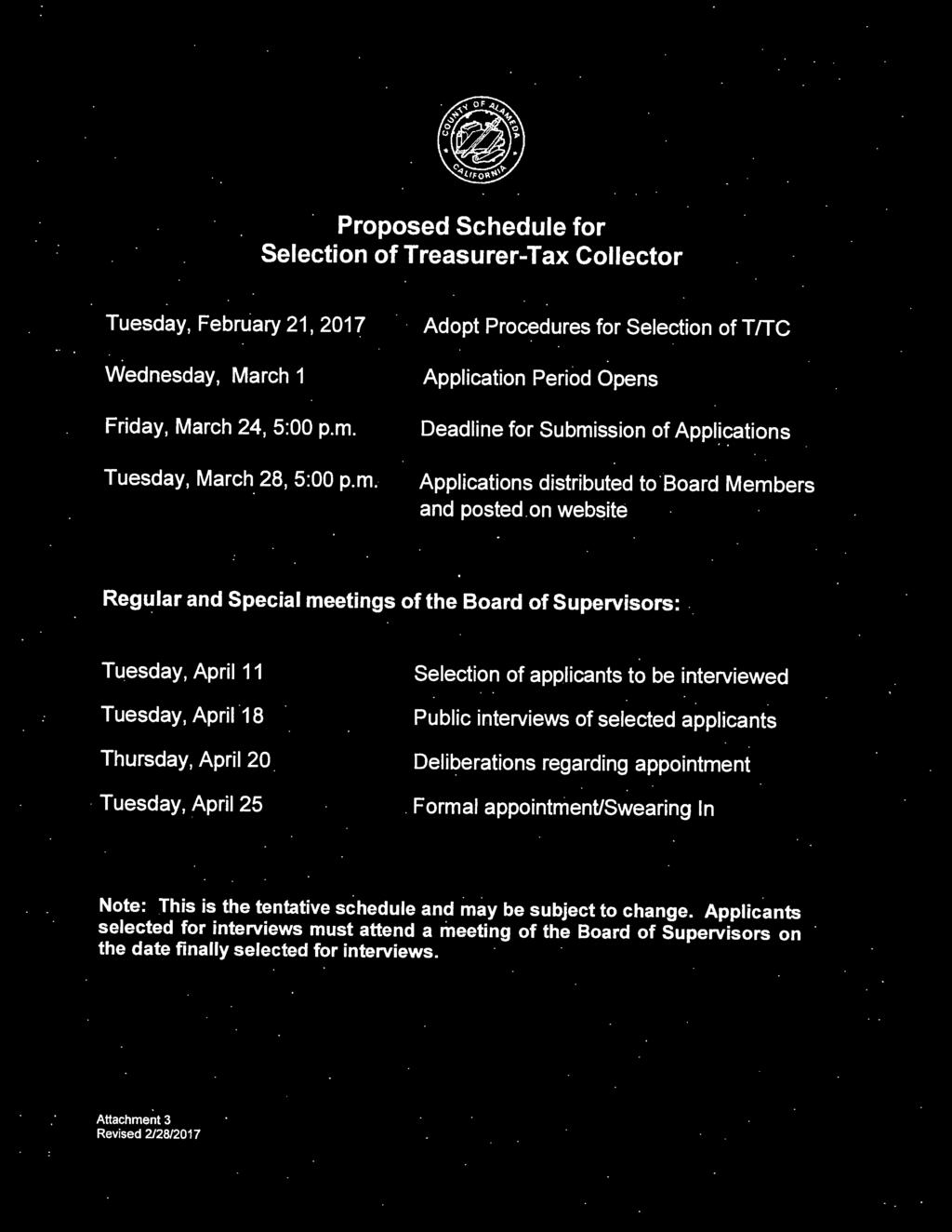 cations Applications distributed to Board Members and posted on website Regular and Special meetings of the Board of Supervisors: Tuesday,