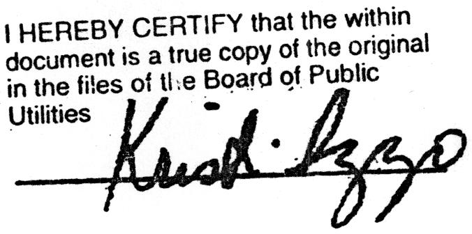 48:5A-1 ~ This Certificate shall expire on January 5, 2018. DATED: BOARD OF PUBLIC UTiliTIES BY: /./FREDERICK F.