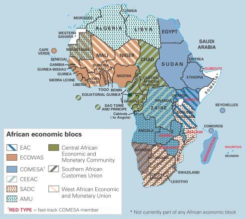 AFRICAN BLOCS Southern African Development Community (SADC), Southern African Customs Union (SACU) and Common Monetary Area (CMA), Preferential Trade Area for Eastern and Southern African States