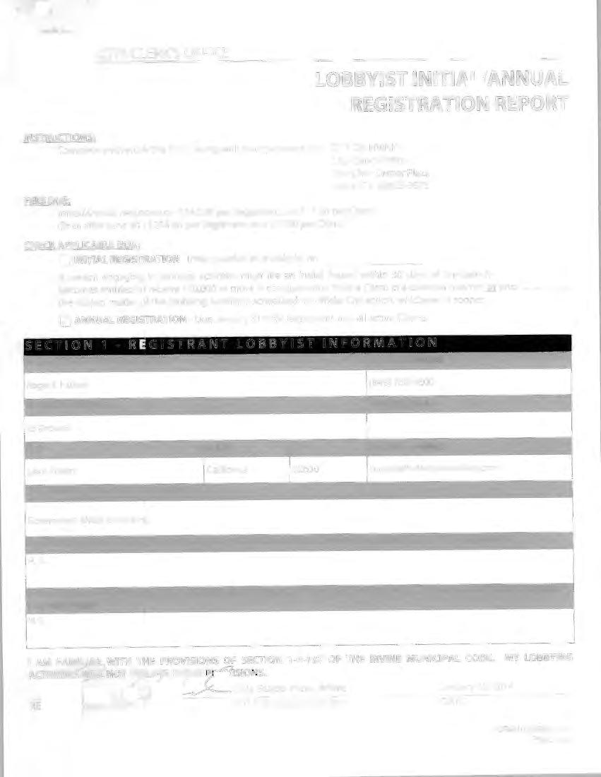 r CITY CLERK'S OFFICE LOBBYIST INITIAL/ANNUAL REGISTRATION REPORT INSTRUCTIONS: Complete and return this