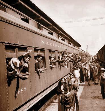 In 1942, Mexican farm workers on their way to California bid farewell to their families.