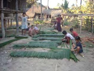 These photos, taken on February 15 th 2011, show L--- villagers producing thatch shingles in front of