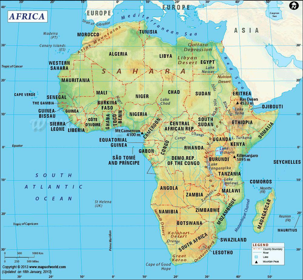 Map - Africa 27 countries Pink - Niger, Chad, Sudan, Nigeria, Cameroon, Central African Republic, South Sudan Green - Ethiopia, Somalia, Kenya, Tanzania, Rwanda, Burundi