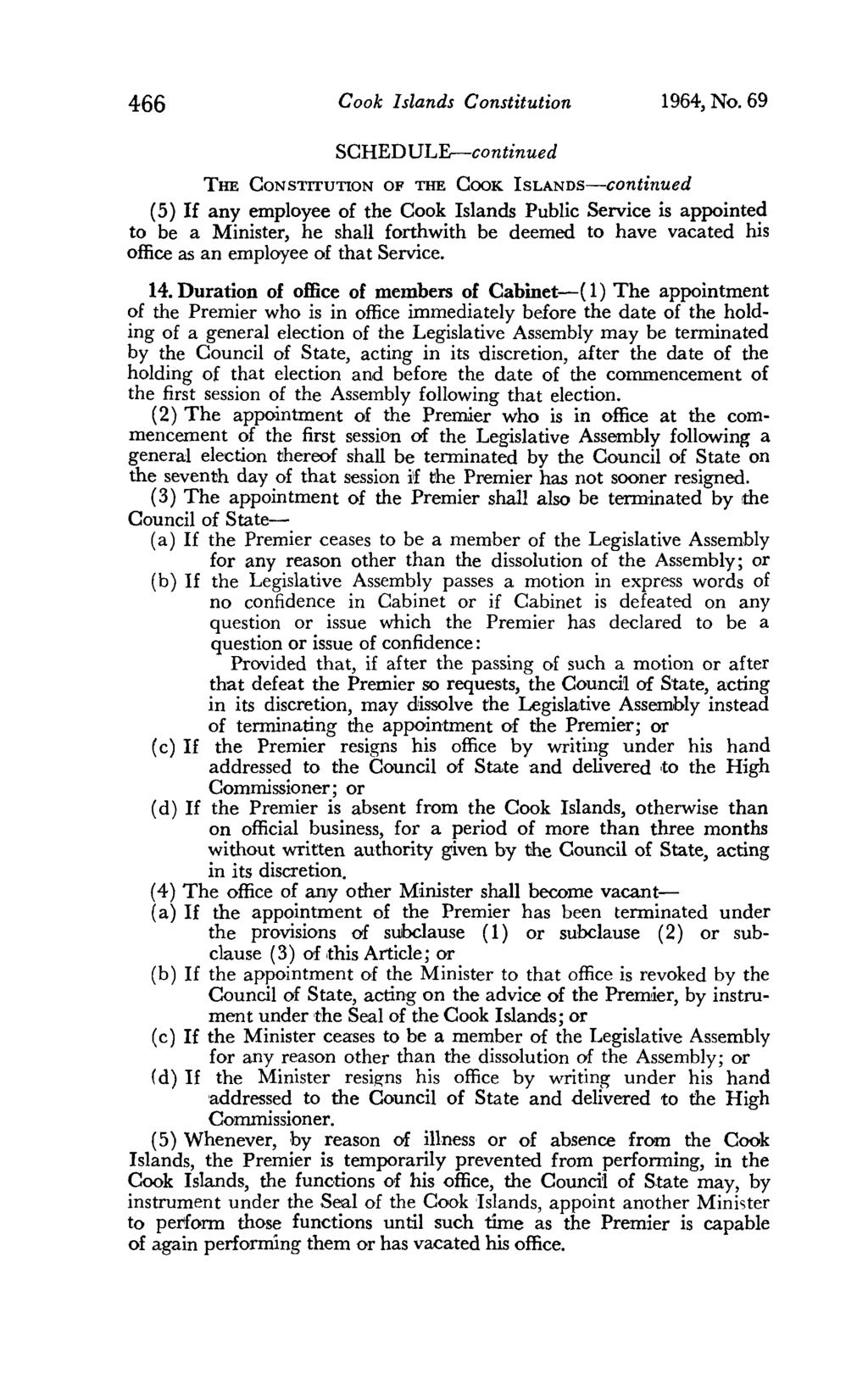 466 Cook Islands Constitution 1964, No.