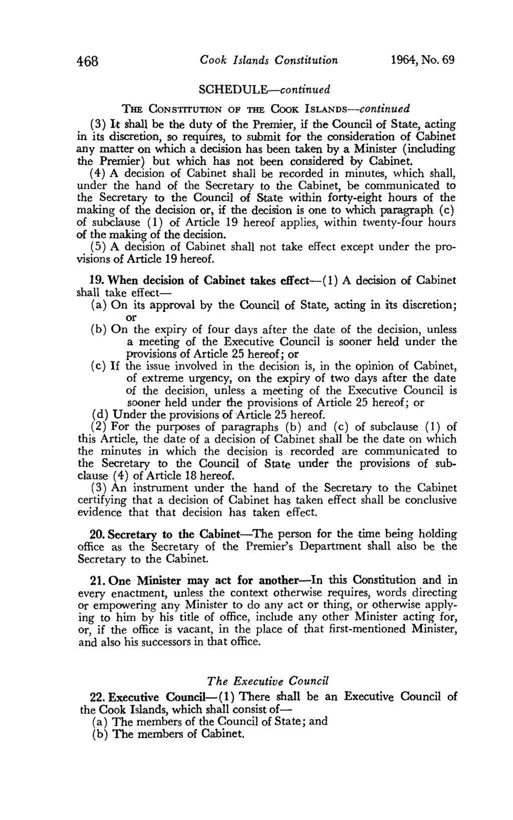 46B Cook Islands Constitution 1964, No.
