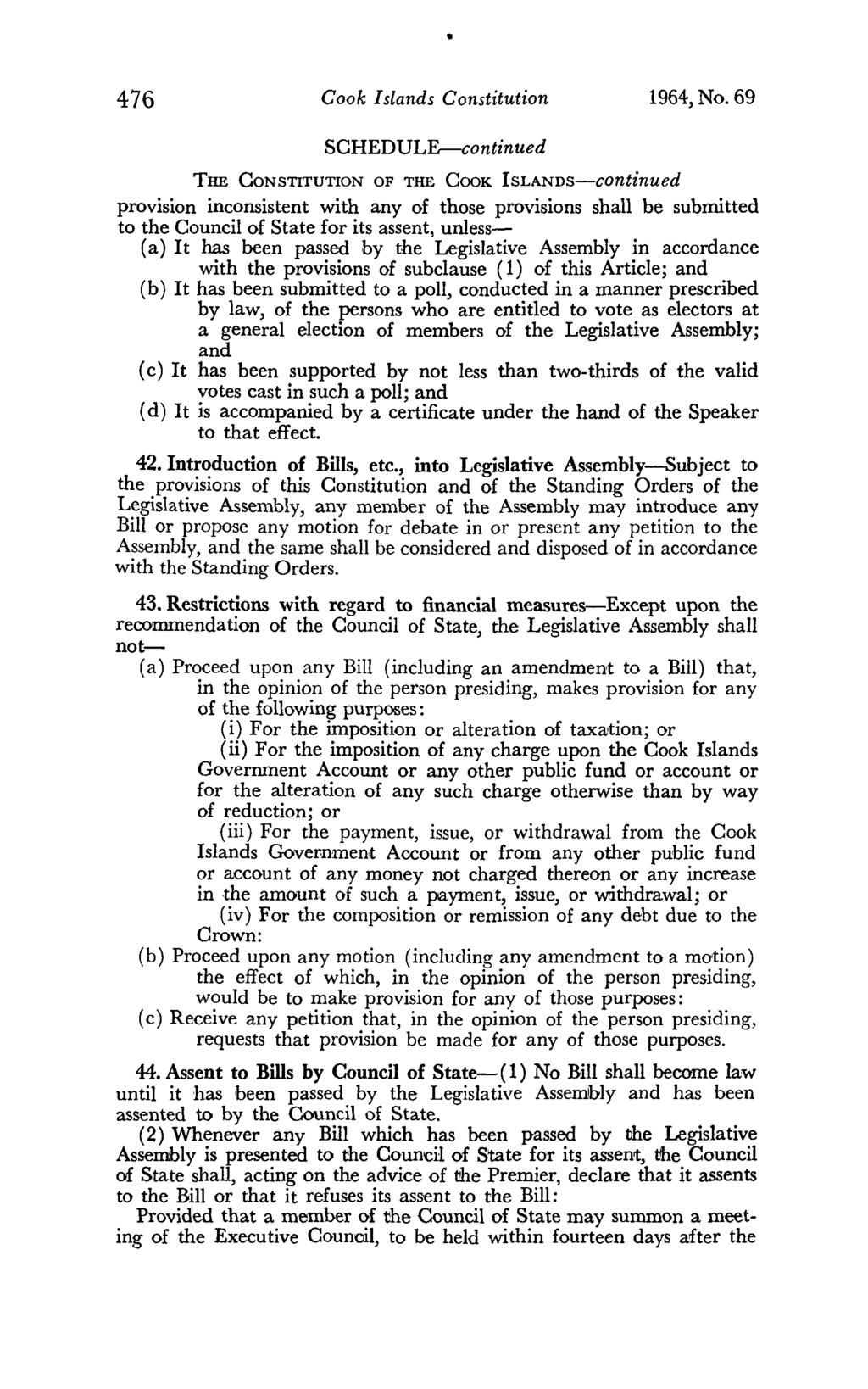476 Cook Islands Constitution 1964, No.
