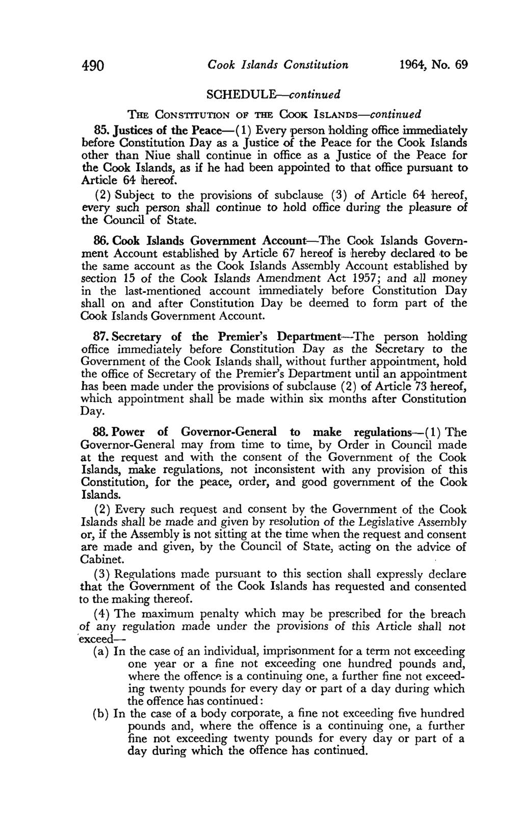 490 Cook Islands Constitution 1964, No. 69 85.