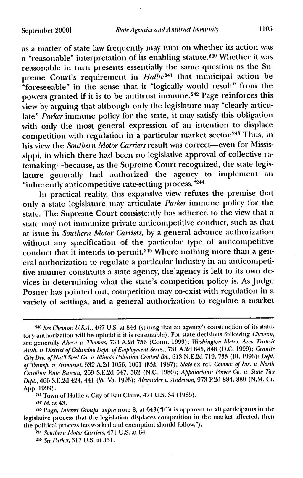 September 20001 Slate Agencies and Antitrust Ittununity 1105 as a matter of state law frequently may turn on whether its action was a "reasonable" interpretation.of its enabling statute.