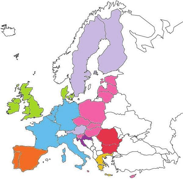 Figure 1: Map of Europe presenting groups of the countries becoming members of the EU each year.