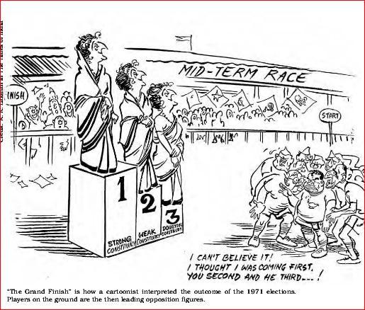 1. What does the cartoon represent? Presidential election of 1969 2. Identify the lady in the cartoon and why is she happy? Indira Gandhi on winning of her candidate V.