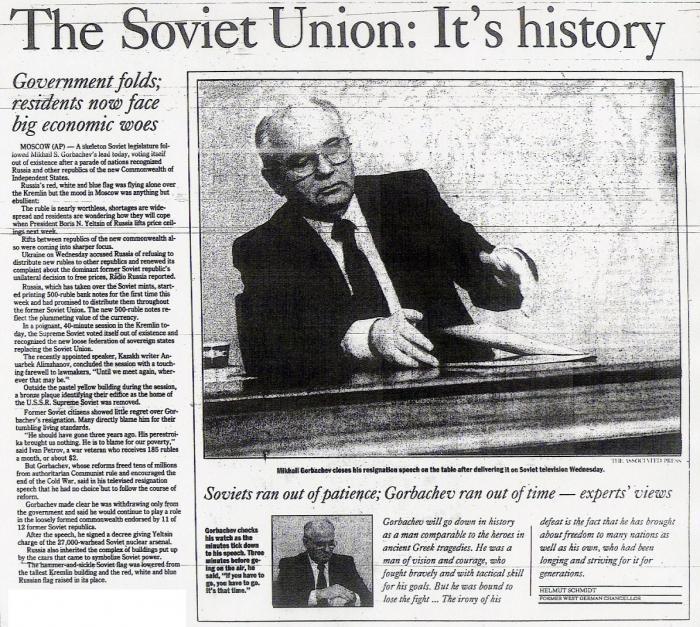 Dissolution of the Soviet Union and 1989-91 Soviet Union began opening up political freedoms; noncommunists elected, Soviet Republics began withdrawing from the