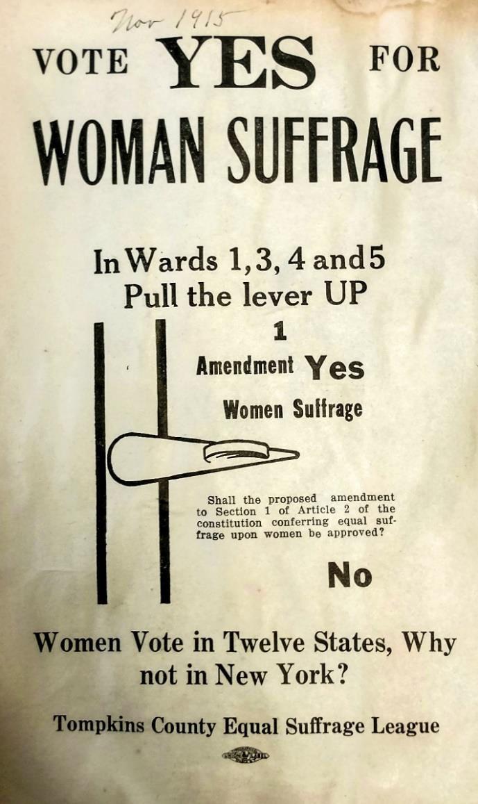 H. EVENTS 1915-1917 FINAL STEPS TO FULL WOMEN S SUFFRAGE IN NEW YORK 1915 Tompkins County was one of only five counties in the state that voted for the suffrage