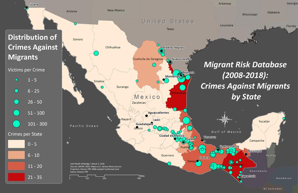 These crime locations highlight how migrants who cannot afford smugglers or secure modes of transportation are the most vulnerable to crimes.