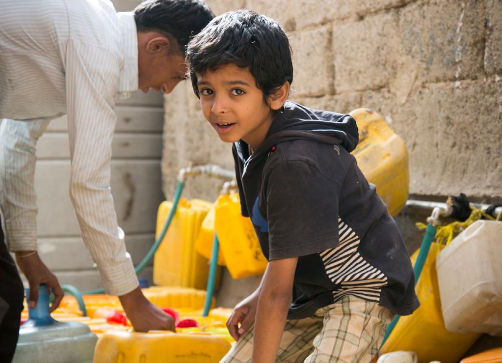 Sanaa, Yemen, 2017 Yemen Red Crescent (YRCS) water point in Sanaa city centre. There is a severe water shortage in Sanaa, as well as the rest of Yemen, which is exacerbated by the conflict.
