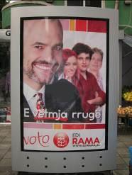 Campaign posters for Lulzim Basha (DP) and Edi Rama (SP), leading candidates for mayor of Tirana, appear throughout the city.