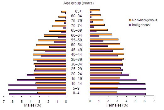Figure 7. Age and Population Distribution of Indigenous and Non-Indigenous Australians Source: ABS 2008 (a) Healthy People Healthy Communities particular challenge for the health sector.