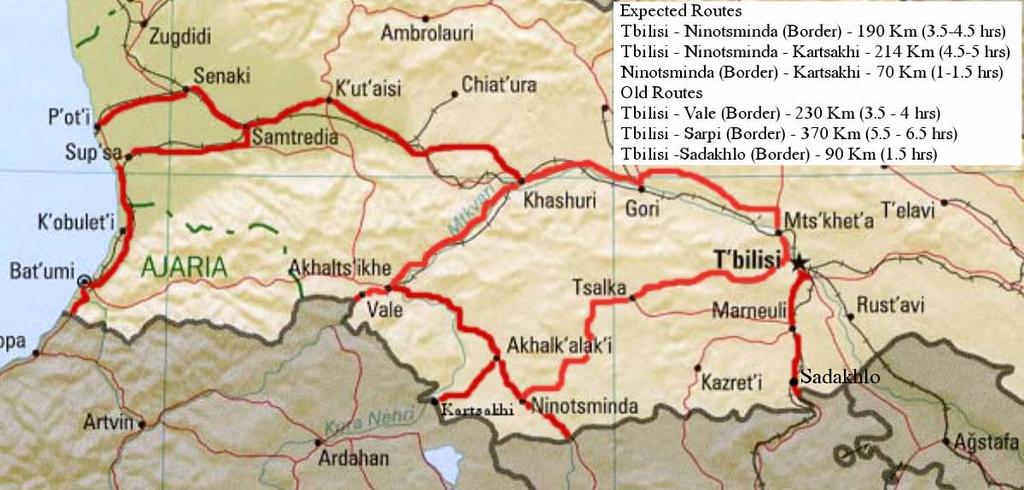 Appendix 5: Map of the south of Georgia showing main transit routes from Armenia Source: Based on a map found at the
