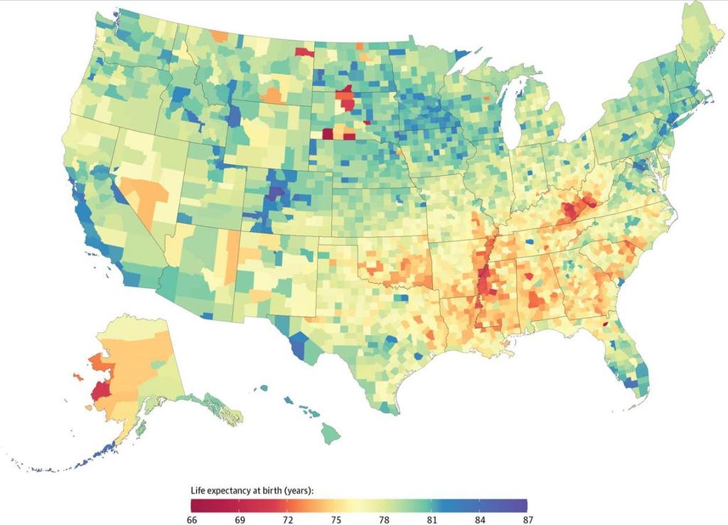 Life Expectancy at Birth for U.S. Counties, 2014 Source: nbcnews.