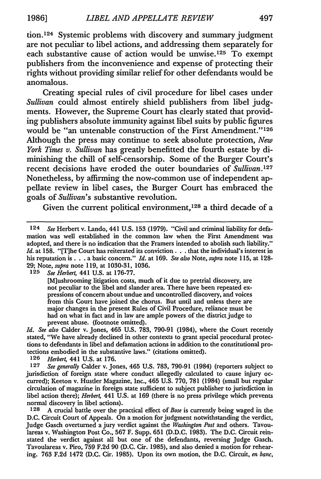 1986 LIBEL AND APPELLATE REVIEW 497 tion.