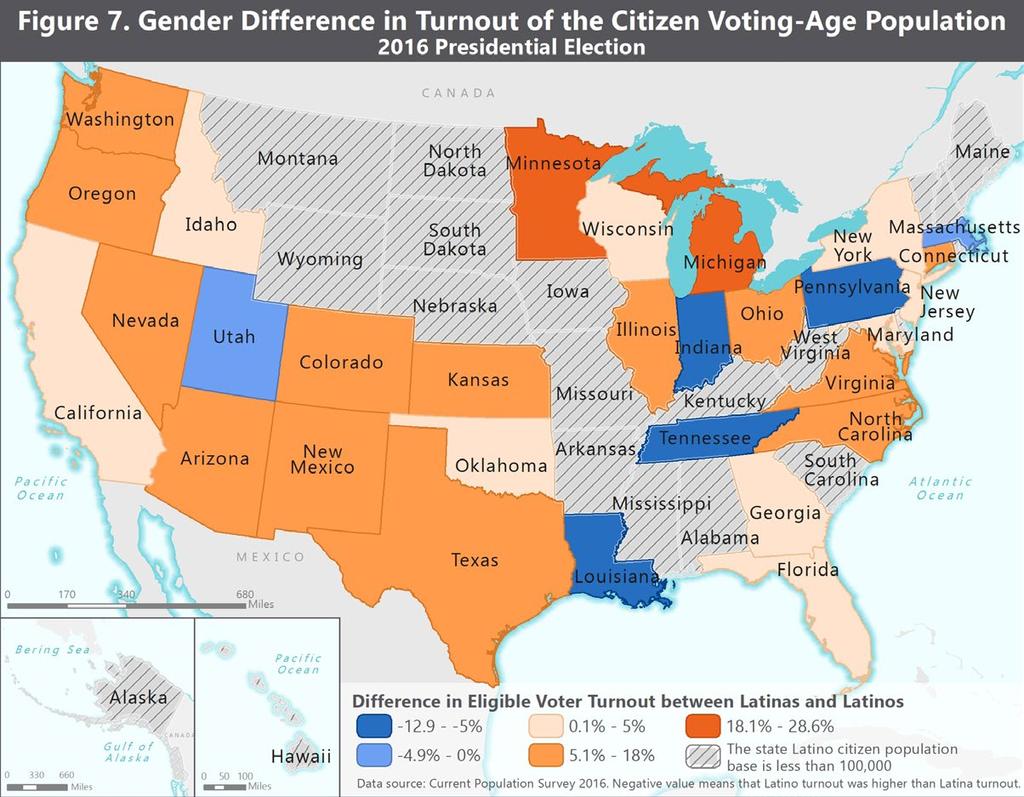 The White-Latino Turnout Difference Within the s Vote FIGURE 5 75% 65% 55% 45% 35% 60.6% 59.6% 56.1% Turnout of the Citizen Voting-Age Population: 1996-2016 Presidental Elections 63.0% 60.7% 59.7% 46.