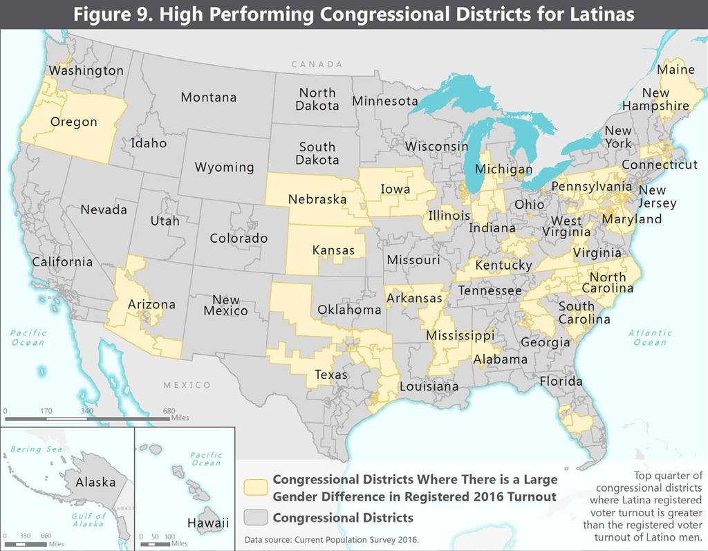 Congressional District Hot Spots for Latina Participation In the second brief in this series, entitled Midterm Elections: Latino Vote Hot Spots, we determined the top 25 competitive congressional