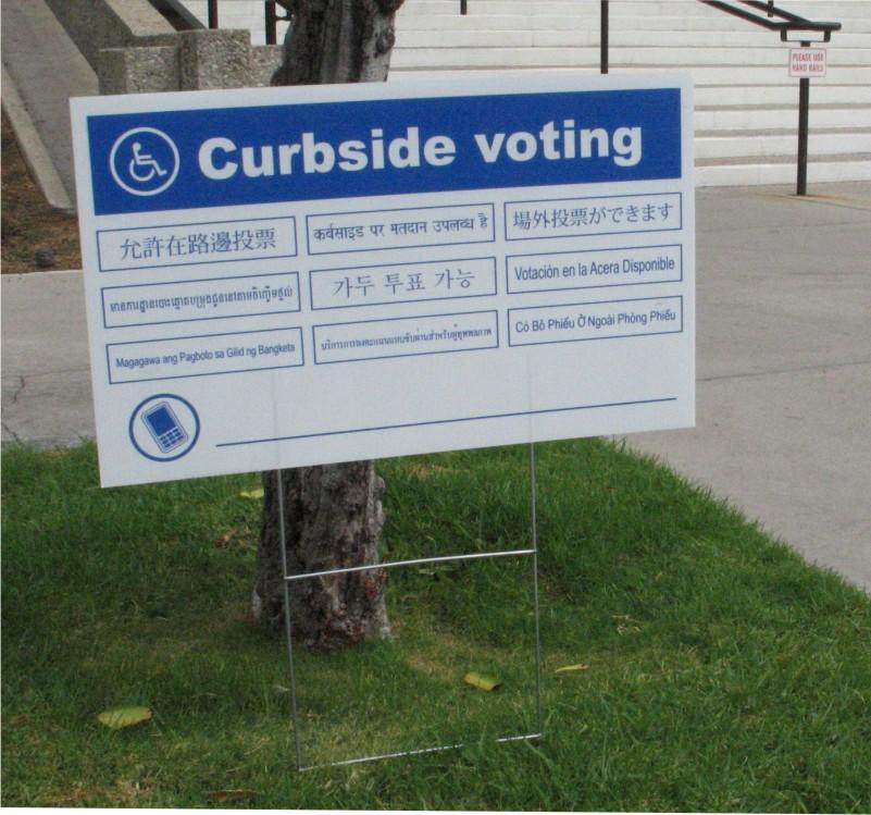 Setting-Up the Polling Place Signs Outside the Polling Place: Curbside Voting Available Sign Curbside Voting allows voters who are unable to go inside the Polling Place to vote from their vehicle.