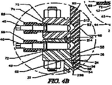 discloses an embodiment of the present invention where the "secondary flange" is not integral with or mechanically connected to the frac mandrel 60.