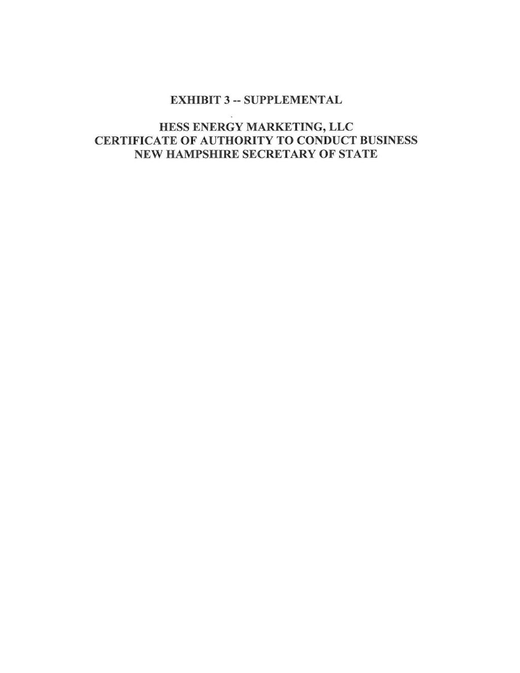EXHIBIT 3-- SUPPLEMENTAL HESS ENERGY MARKETING, LLC CERTIFICATE