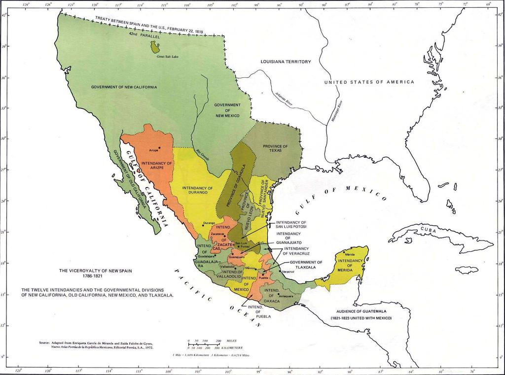 The New Republic, 1821 Post-Revolu4onary Mexico Mexico City to: Los Angeles 1,550 miles Santa Fe 1,200