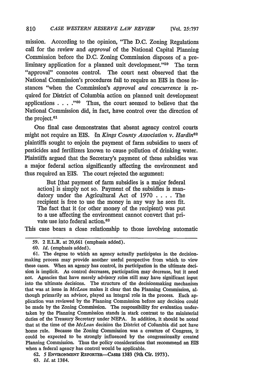 810 CASE WESTERN RESERVE LAW REVIEW [Vol. 25:797 mission. According to the opinion, "The D.C. Zoning Regulations call for the review and approval of the National Capital Planning Commission before the D.