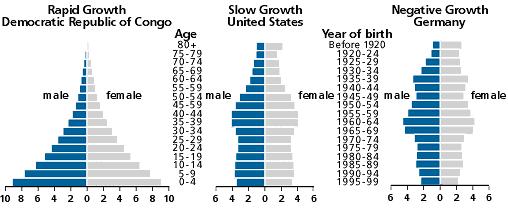 A) Graphic representation (profile) of a population according to age and sex.