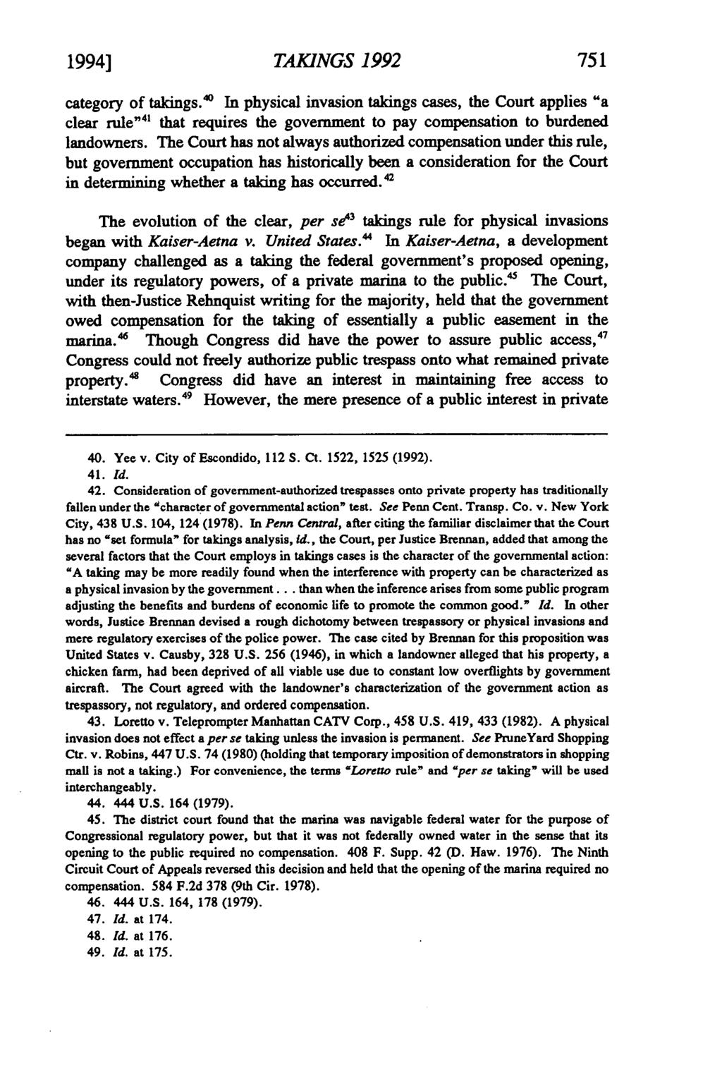 Freitag: Takings 1992: Scalia's Jurisprudence and a Fifth Amendment Doctri 1994] TAKINGS 1992 751 category of takings.