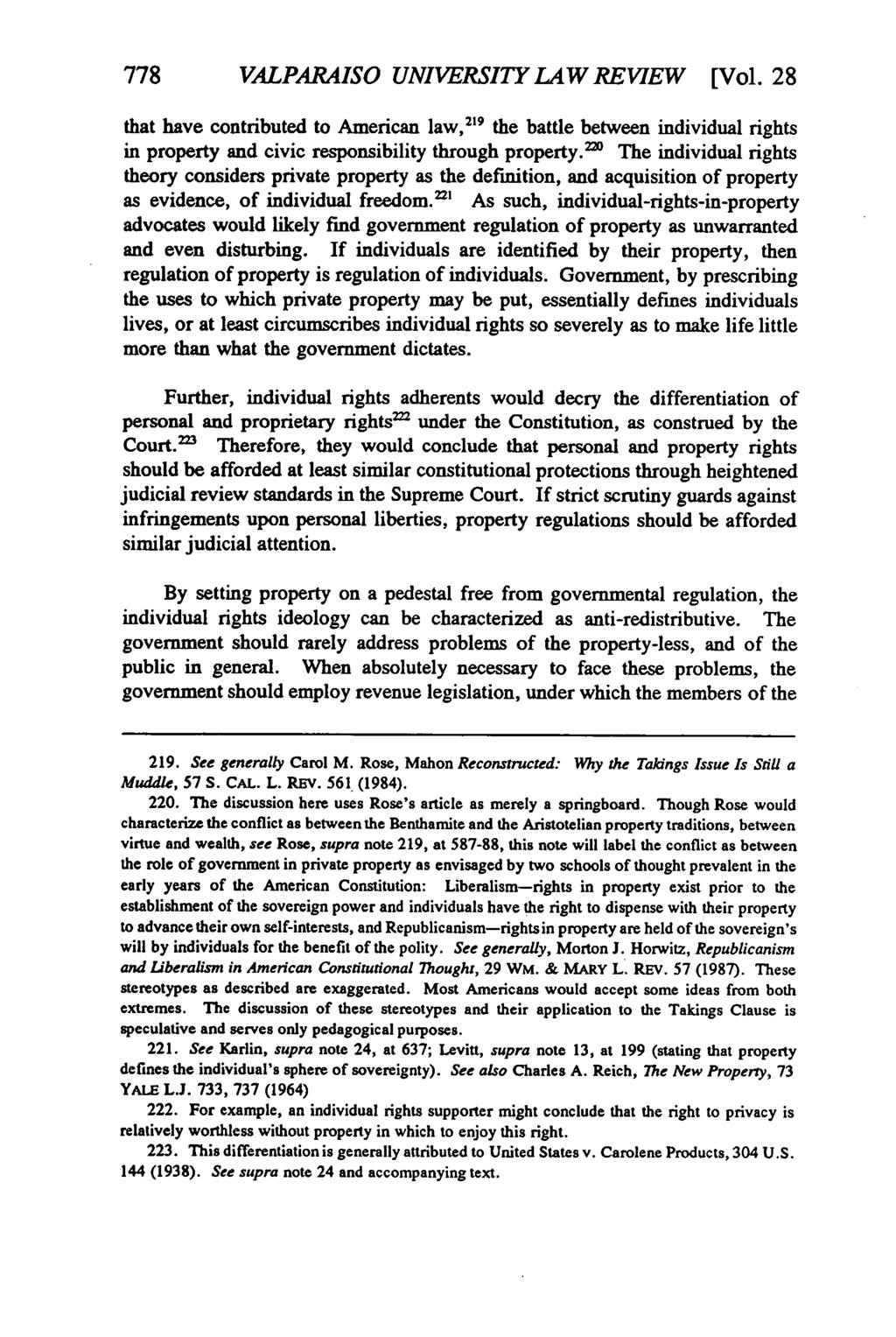 Valparaiso University Law Review, Vol. 28, No. 2 [1994], Art. 9 778 VALPARAISO UNIVERSITY LAW REVIEW [Vol.