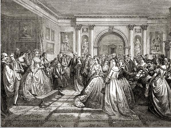 Section 2 - Launching the New Government Martha Washington, on the left, held tea parties on Friday evenings at the presidential mansion in New York City.