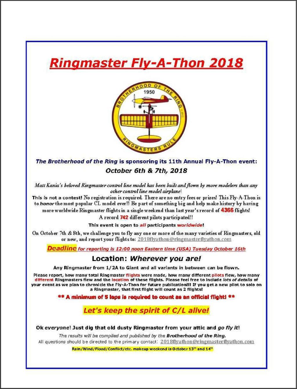 It s happening again for the 11 th year! SIRS participation in the Ringmaster Fly-A-Thon!
