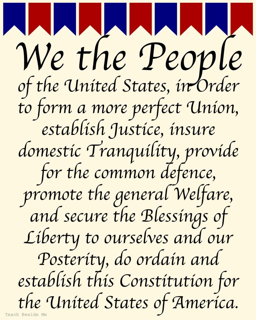 Page 1- The Preamble to the U.S. CONSTITUTION Use pages p.102, and pgs. 128-129 in your America textbook to create a Title Page for your handbook.