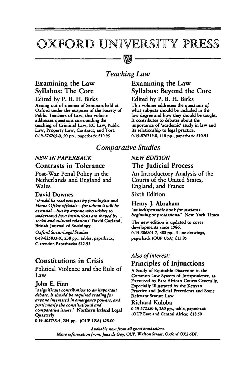 Teaching Law Examining the Law Examining the Law Syllabus: The Core Syllabus: Beyond the Core Edited by P. B. H.