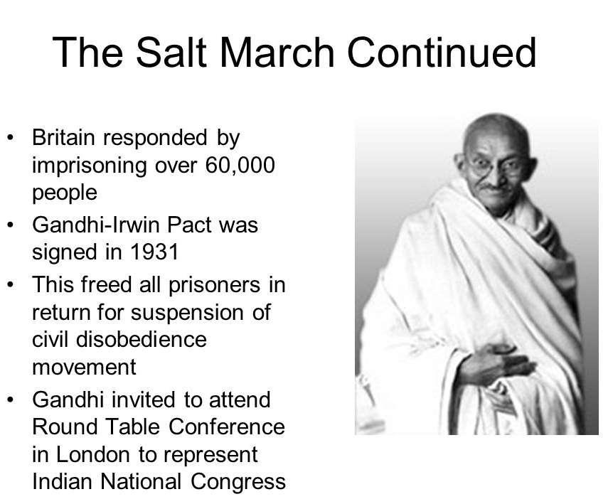 Civil disobedience continued until early 1931, when Gandhi was finally released from prison to hold talks