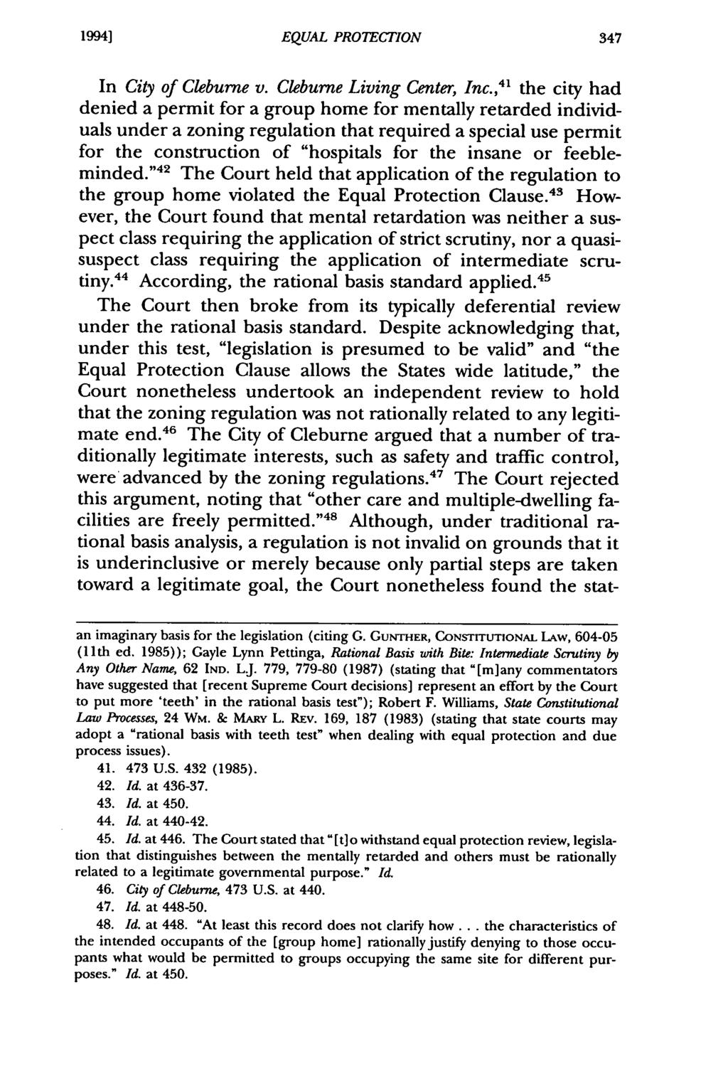 1994] Iijima: Minnesota Equal EQUAL Protection PROTECTION in the Third Millennium: "Old Formulat In City of Cleburne v. Cleburne Living Center, Inc.