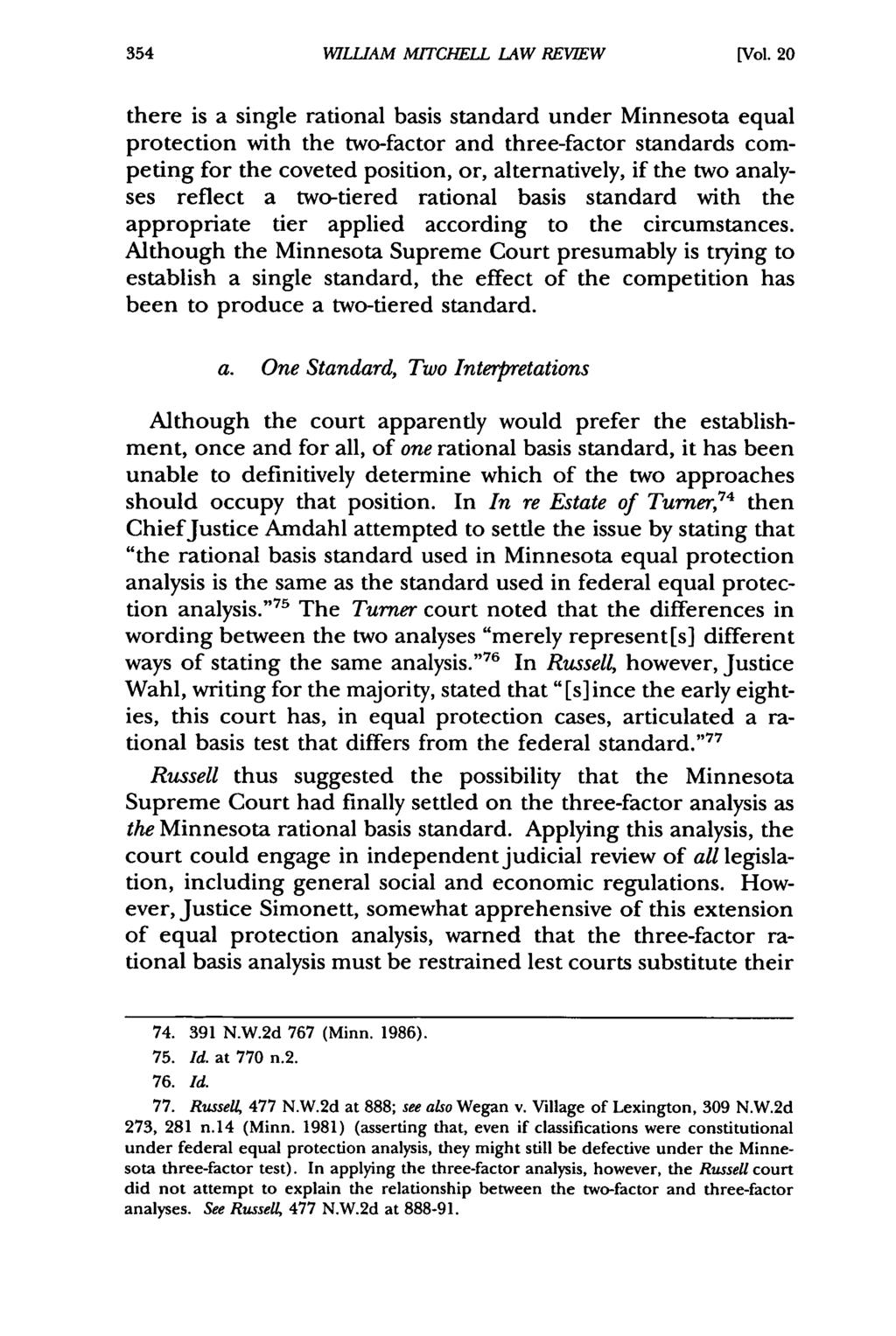 William Mitchell WILLIAM Law Review, M1TCHELL Vol. 20, LAW Iss. 2 REVIEW [1994], Art. 5 [Vol.