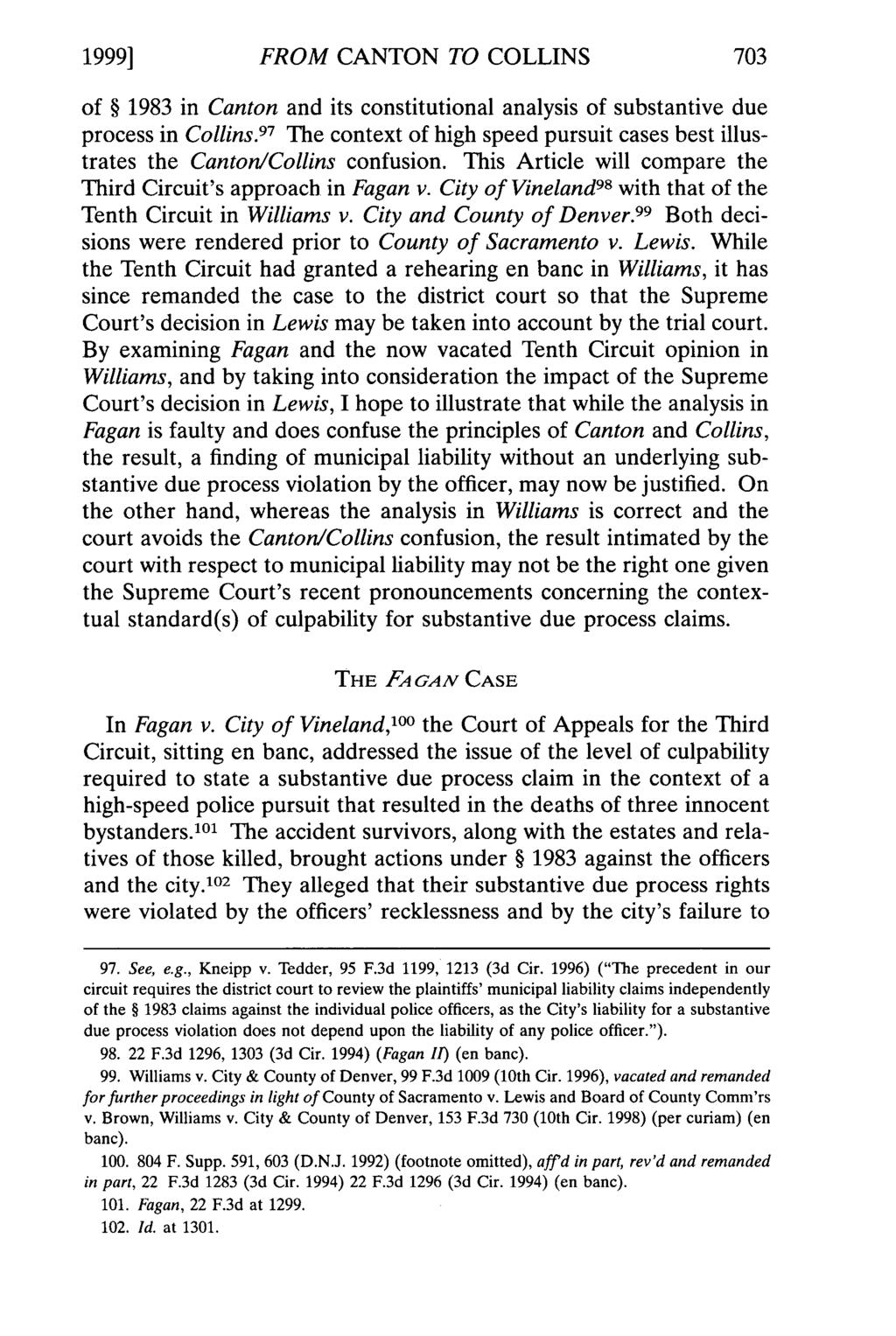 1999] FROM CANTON TO COLLINS of 1983 in Canton and its constitutional analysis of substantive due process in Collins.