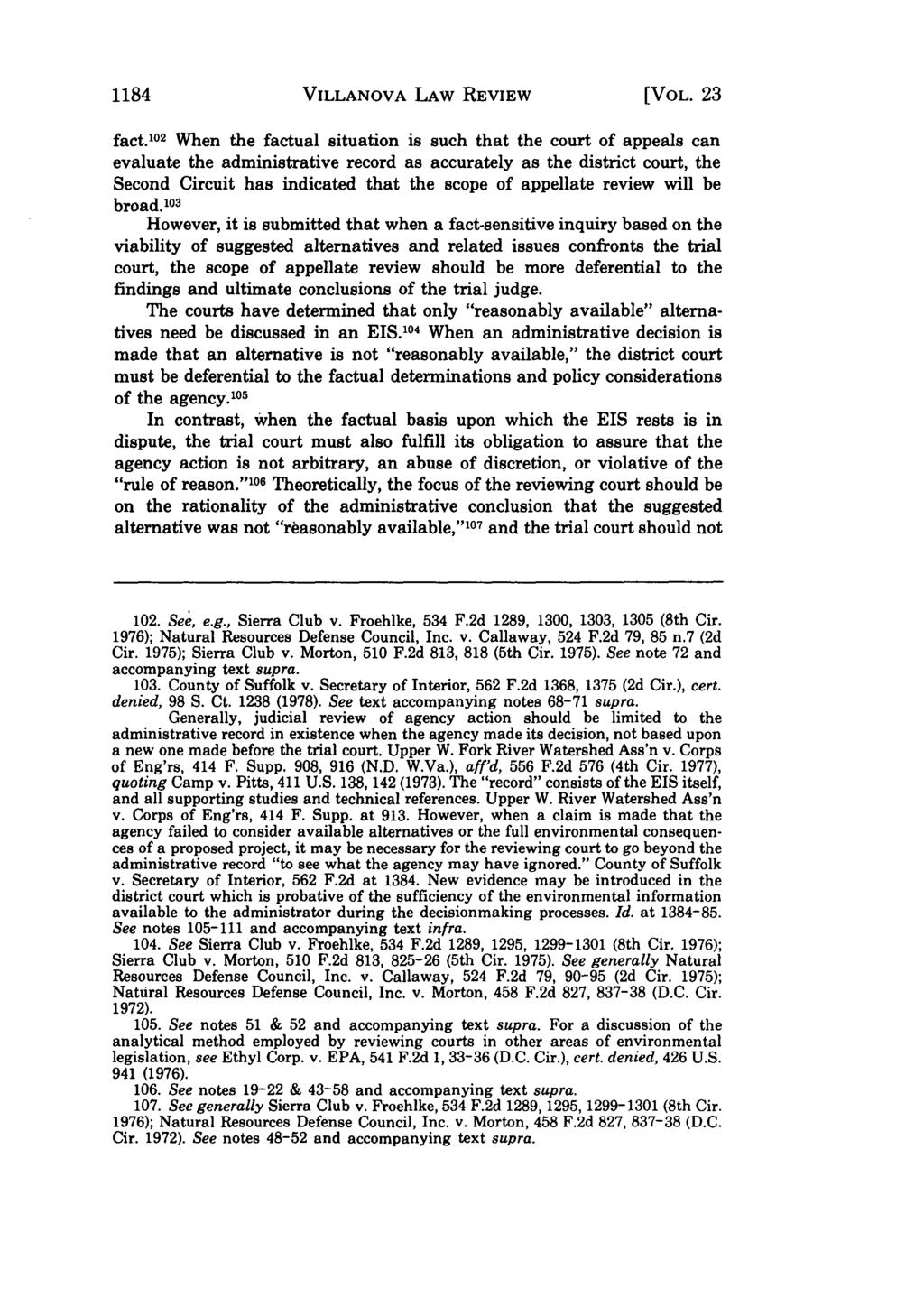 Jacobsen: Environmental Law - Judicial Review under NEPA 1184 VILLANOVA LAW REVIEW [VOL. 23 fact.