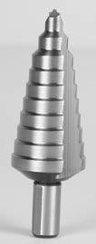 Step drills bit HSS, CBN ground, spiral fluted DIN 1412 C Shank: 6,35 x 27 in plastic tubes of 1 Shank hexagon 0/9 4,0-12,0 72 9 1/ 4" 101 050-9H 1 4,0-20,0 81 9 1/4" 101 051 H 2 4,0-30,0 105 14 1/