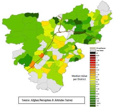 Afghan Popular Trust in the Afghan Government in RC East: April 2010 (Green is highest level of trust) Department of Defense, Report on Progress
