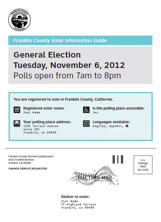 Though polling place addresses typically are printed on the back cover of guides, findings from usability testing suggest that the polling place information belongs with the other crucial information