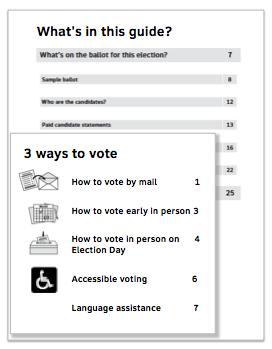 The smaller booklet on how to vote would be standard information, updated for correct dates and locations for each election.